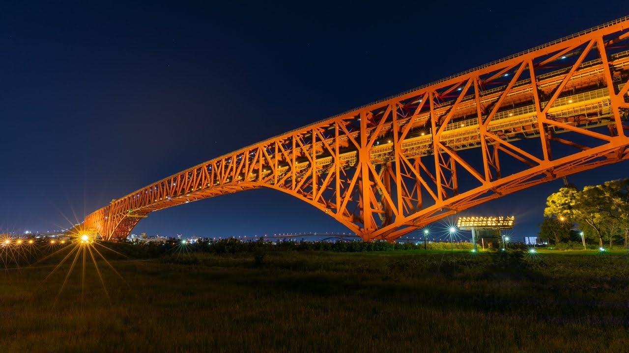 日本一のトラス橋 港大橋のライトアップ夜景 From 鶴浜緑地 南港三角公園 Night View Of Minato Bridge At Osaka Bay Japan Youtube