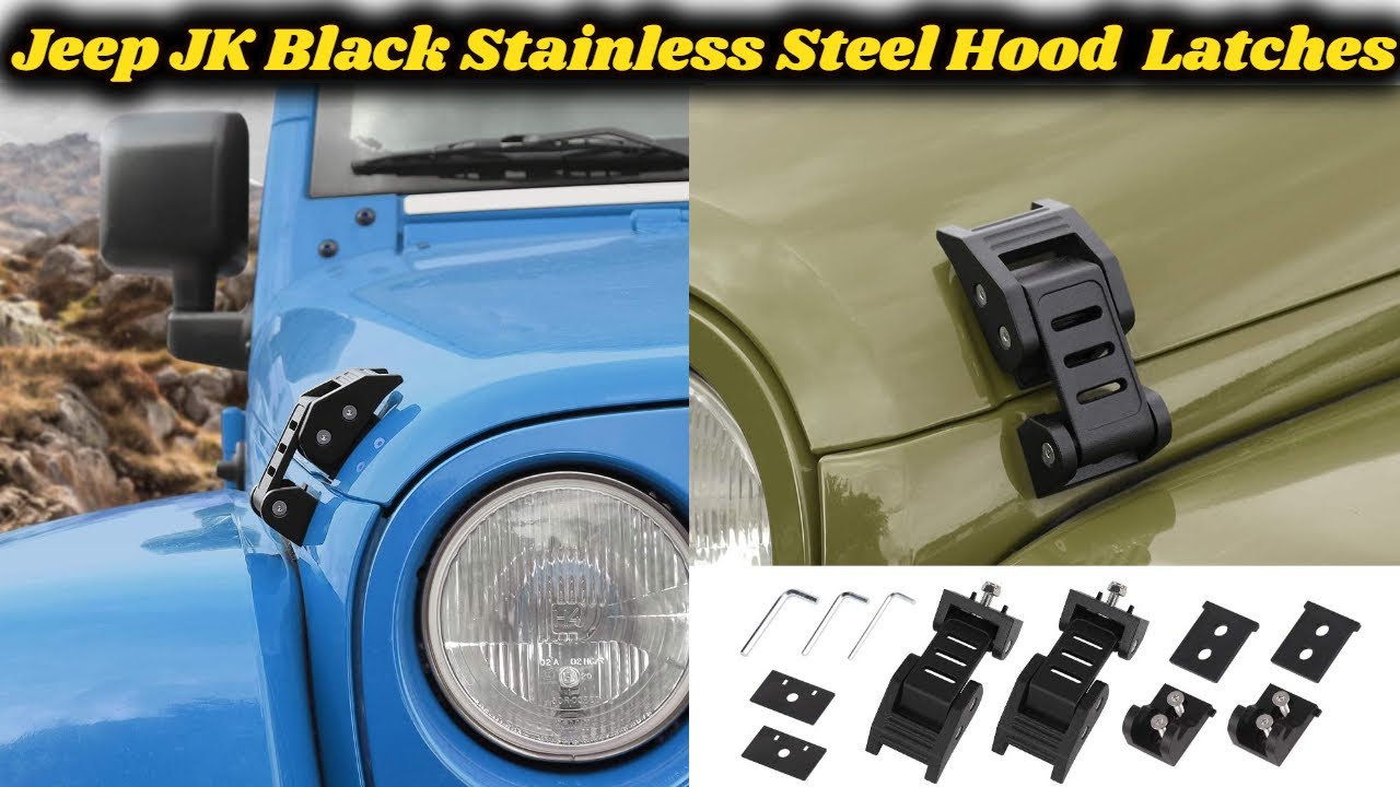Voodonala for Jeep JK Black Stainless Steel Hood Latch Hood Catch Kit for 2007-2018 Jeep Wrangler JK JKU 