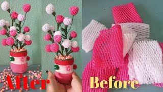 Awesome Flowers Making Tutorial/Make Adorable Table Flower With Apple Cover/Reuse Idea/Flowers Craft Resimi