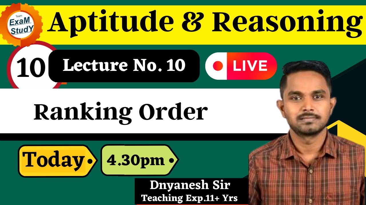 10 - Reasoning | Ranking Order | By - Dnyanesh Sir - YouTube