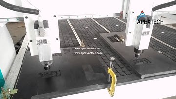 APEXTECH 2030 with 2 spindles CNC Router on engraving 2 same workpieces bakelite material 2