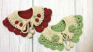 #50 Crochet double layer pet collar with cherry Crochet tutorial