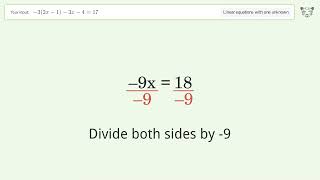 Linear equation with one unknown: Solve -3(2x-1)-3x-4=17 step-by-step solution