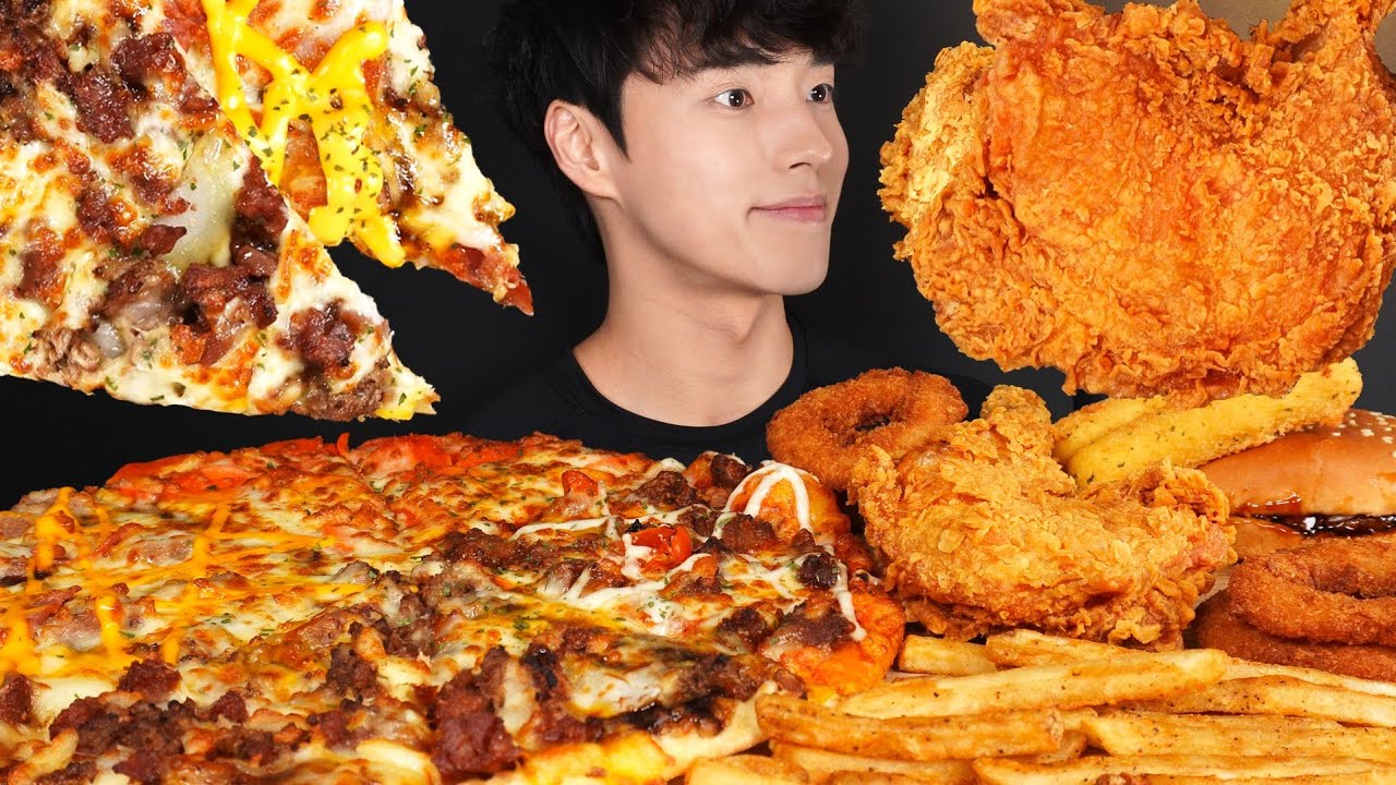 ASMR MUKBANG CHEESE STEAK PIZZA & FRIED CHICKEN & BURGER & FRIES & CHEESE STICKS