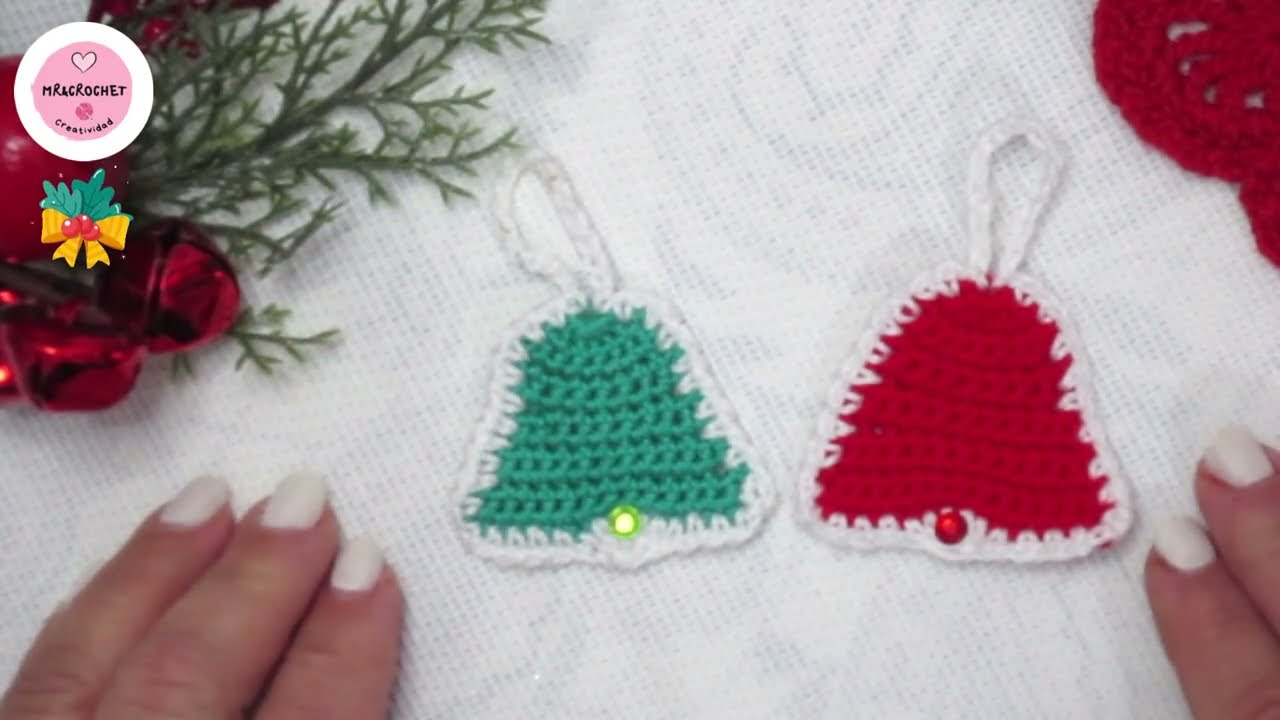 Navideño#9 Crochet facilísimo# Apliqué Campanillas🔔🎄 Navideñas# Super fácil de tejer!!