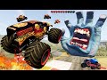 Monster Jam Madness | Monster Trucks Crashing Into Giant Hand Monster