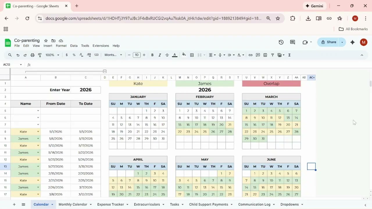Co-parenting Sheet Instructions, Custody Calendar Spreadsheet, Coparenting Planner Google Sheets