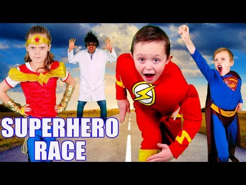 the-flash-vs-wonder-woman-vs-superman-race!-super-hero-team-up-to-get-super-powers-back!