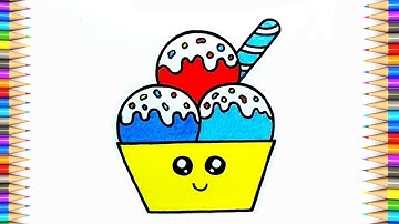 How to Draw Cute Ice-cream Step by Step || Ice-cream Bowl Drawing Ice-cream Drawing for Beginners..