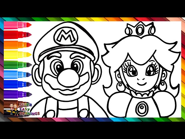 Drawing And Coloring Super Mario And Princess Peach 👨❤️👸🏼🍄🌈 Drawings For Kids class=