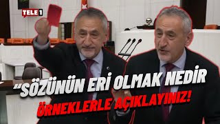 CHP'li Adıgüzel Erdoğan'a ve Yusuf Tekin'e Meclis kürsüsünden kırmızı kart gösterdi