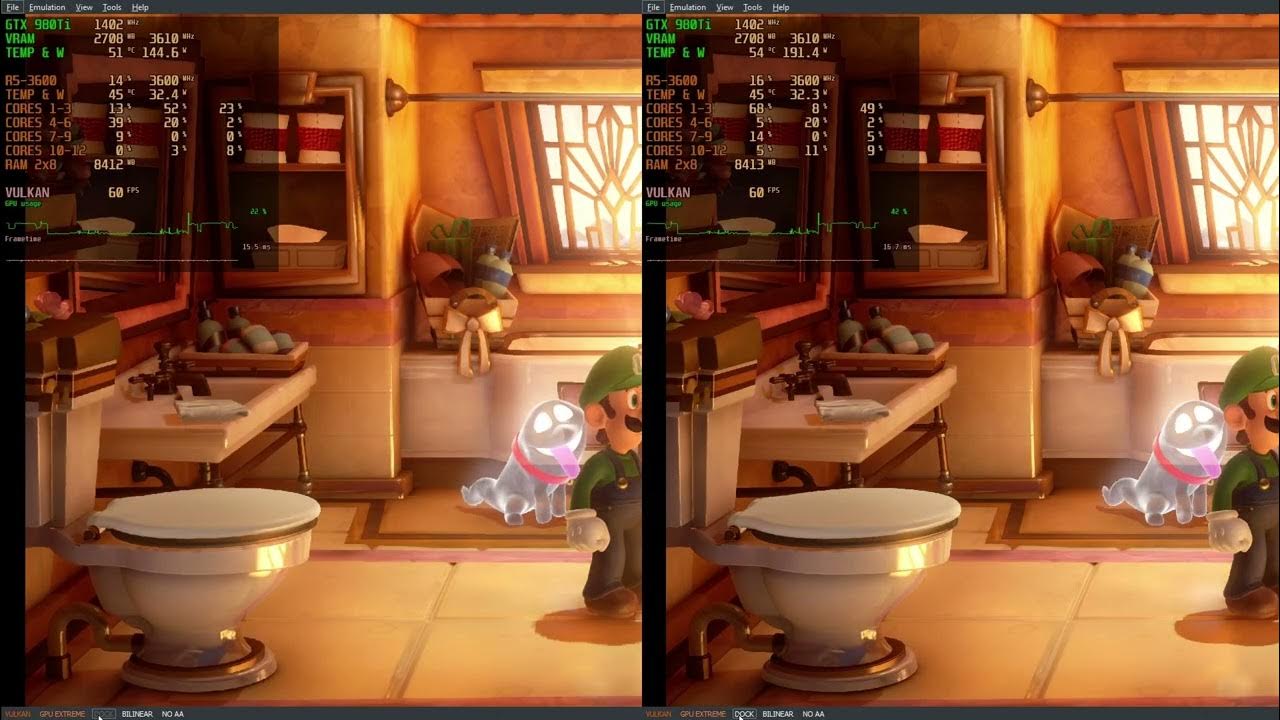 Luigi's Mansion 3 YUZU emu test Dock vs Handheld 60 fps Vulkan