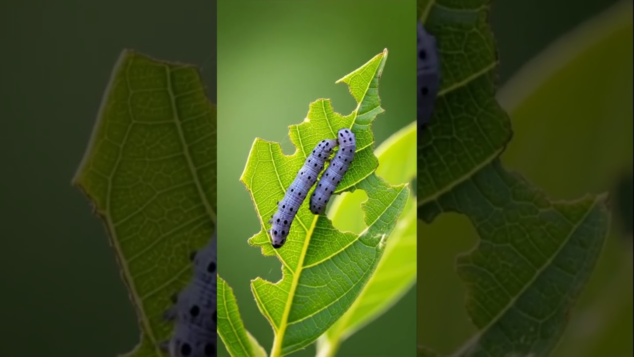 Caterpillars on a Leaf 🐛 Macro Close-Up  