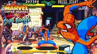 Spiderman Playthrough - Marvel Super Heroes vs Street Fighter [ARCADE][HD]