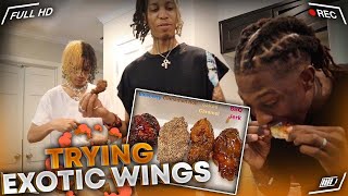 TRYING EXOTIC FLAVORED CHICKEN WINGS FT. AYO & TEO
