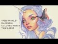 DRAWING TIME LAPSE + FAQs || marker and colored pencil "Periwinkle"