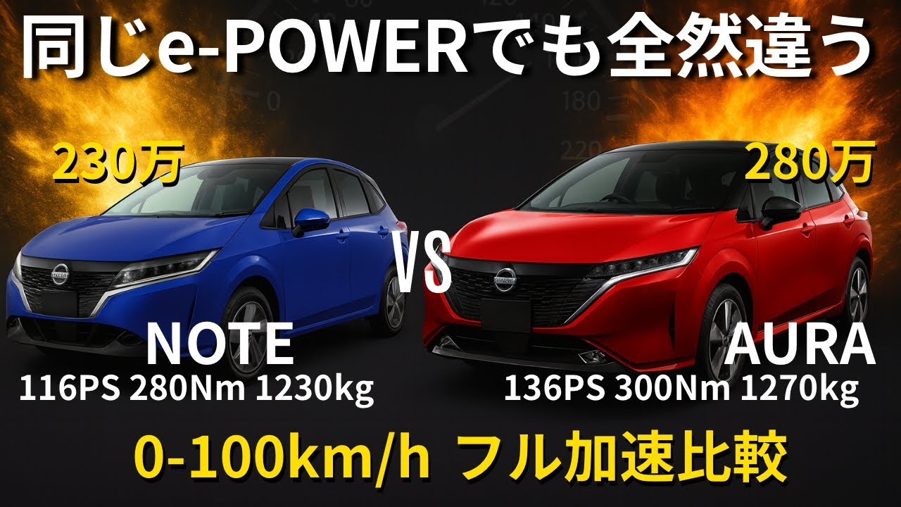 【比較シリーズ#1】NOTE vs AURA 加速 0-100km/h ｜日産ハイブリッド比較