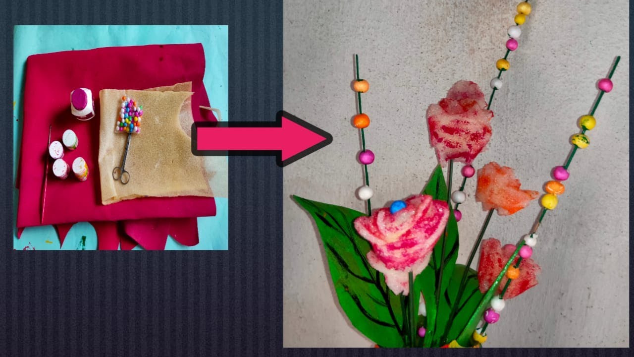 How to make Flowers with sponge Crafts/ Flowers With sponge Craft/ cute
