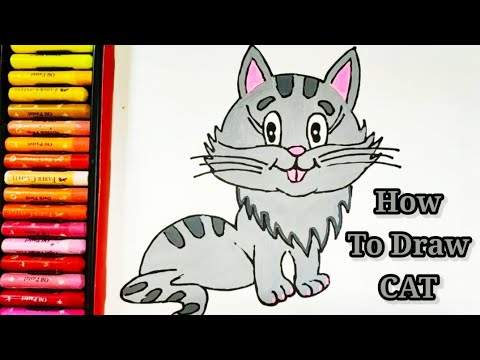 how to draw cat  easy cat drawing for kids  learn to draw and colour cat  stepstep  cute cat🙀