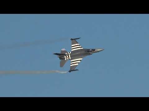 Belgian F-16 (D-Day Stripes) Demo Team at Athens Flying Week 2019, Tanagra, Greece