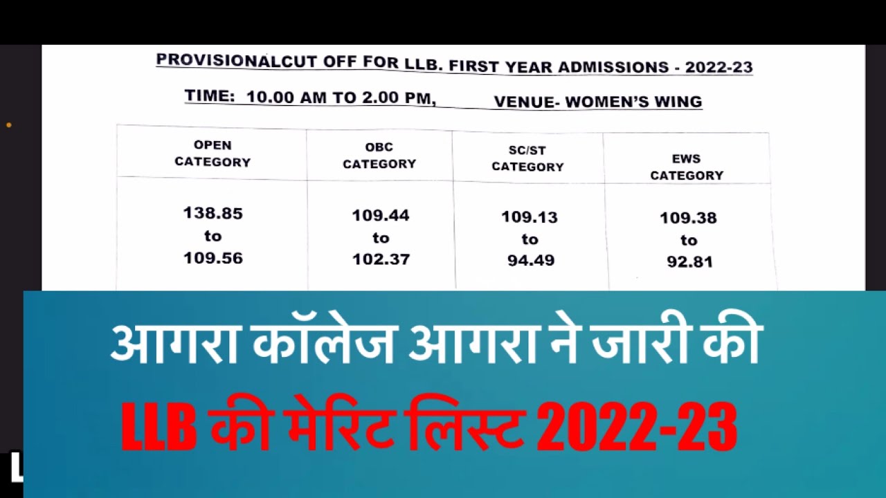 Agra College Cutt OFF list LLB. FIRST YEAR ADMISSIONS 2022-23 | Agra ...