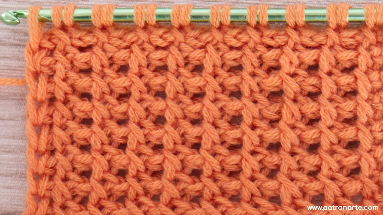 Precioso Punto Tunecino Calado Cruzado de Crochet Tunecino Paso a Paso con Aumentos y Disminuciones