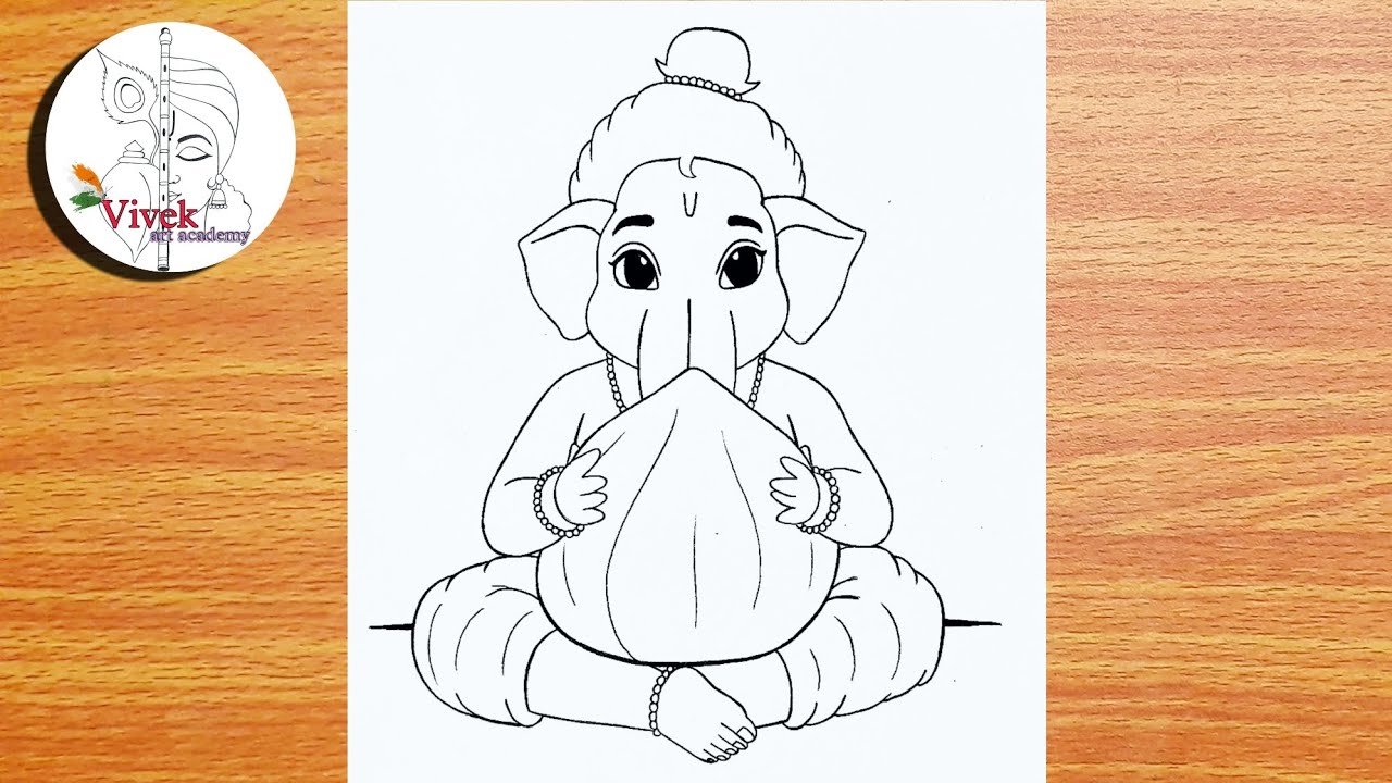 Рисунок с изображением Господа Ганеши, держащего самый большой модак | Простой рисунок | Рисунок ...