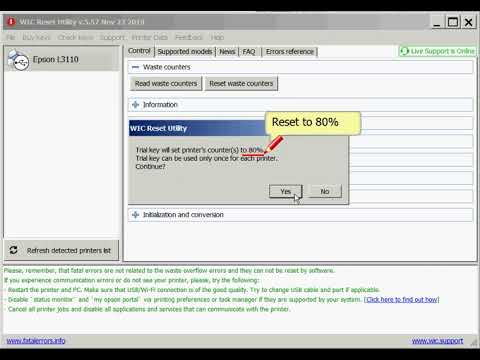 Free Waste Ink Pad Counters Reset to 80- Epson L380, L3110, L3160, L3210, L3250 - reset by Yourself