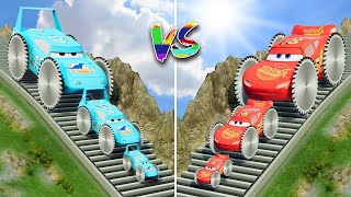 Big \& Small: Mater The Greater vs Lightning Mcqueen vs Raoul CaRoule vs Train | BeamNG.Drive