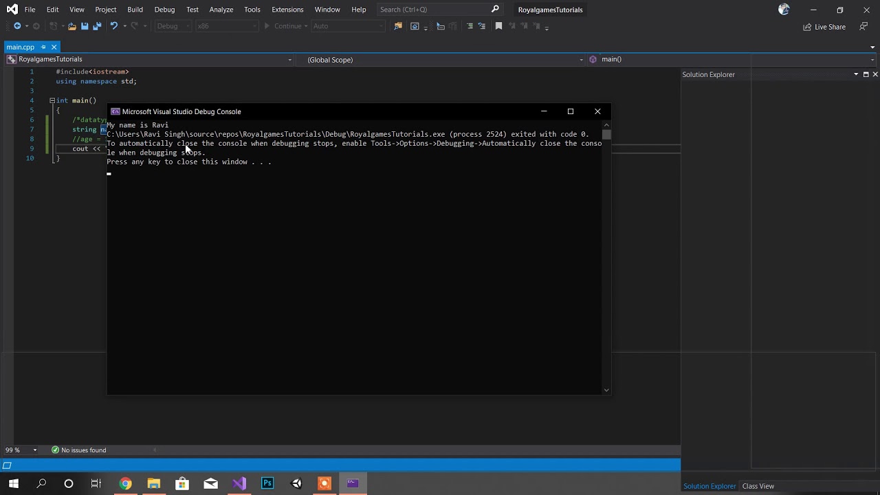 C++ Tutorial 4: Variables (Visual Studio) | Beginners To Advance ...