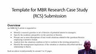 DRAFT MBR Template Video: Research Case Study
