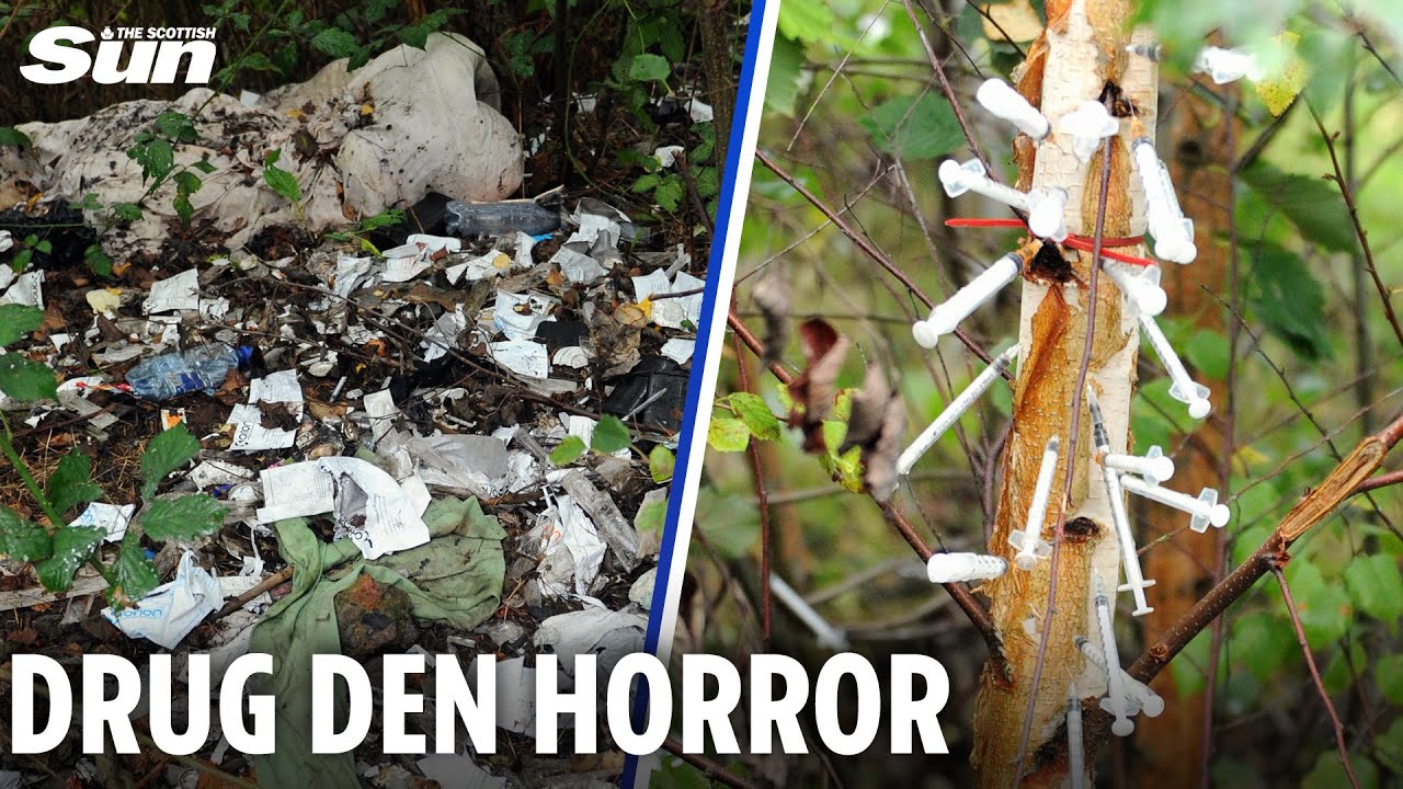 Inside horror drug den with 'needle tree' just yards from Scotland's controversial 'fix room'