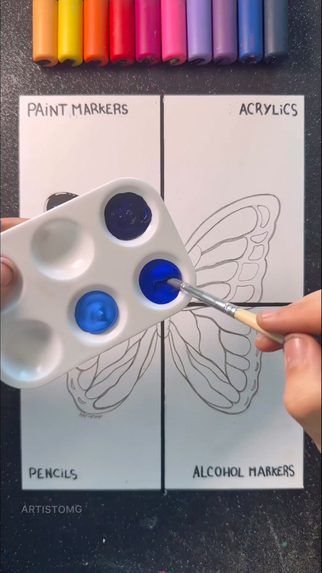 Butterfly with Acrylics! ?✨? || Stay tuned for the 3rd Technique! ? #artistomg