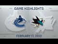 NHL Highlights | Canucks vs. Sharks - Feb. 17, 2022