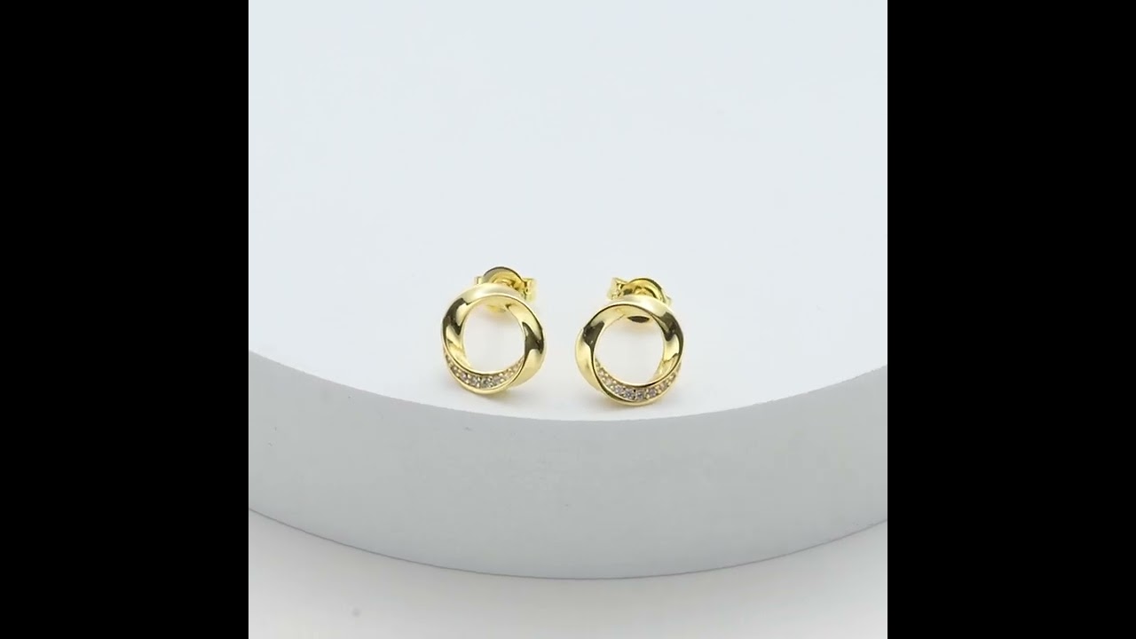Gold Plated Circle Twist Earrings Created with Zircondia® Crystals by Philip Jones Jewellery