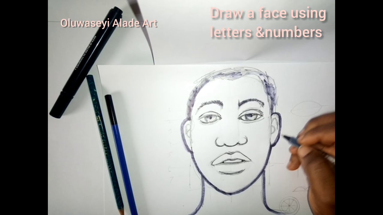 Numbers and letters to draw a face ! Ink and pencil drawing for ...