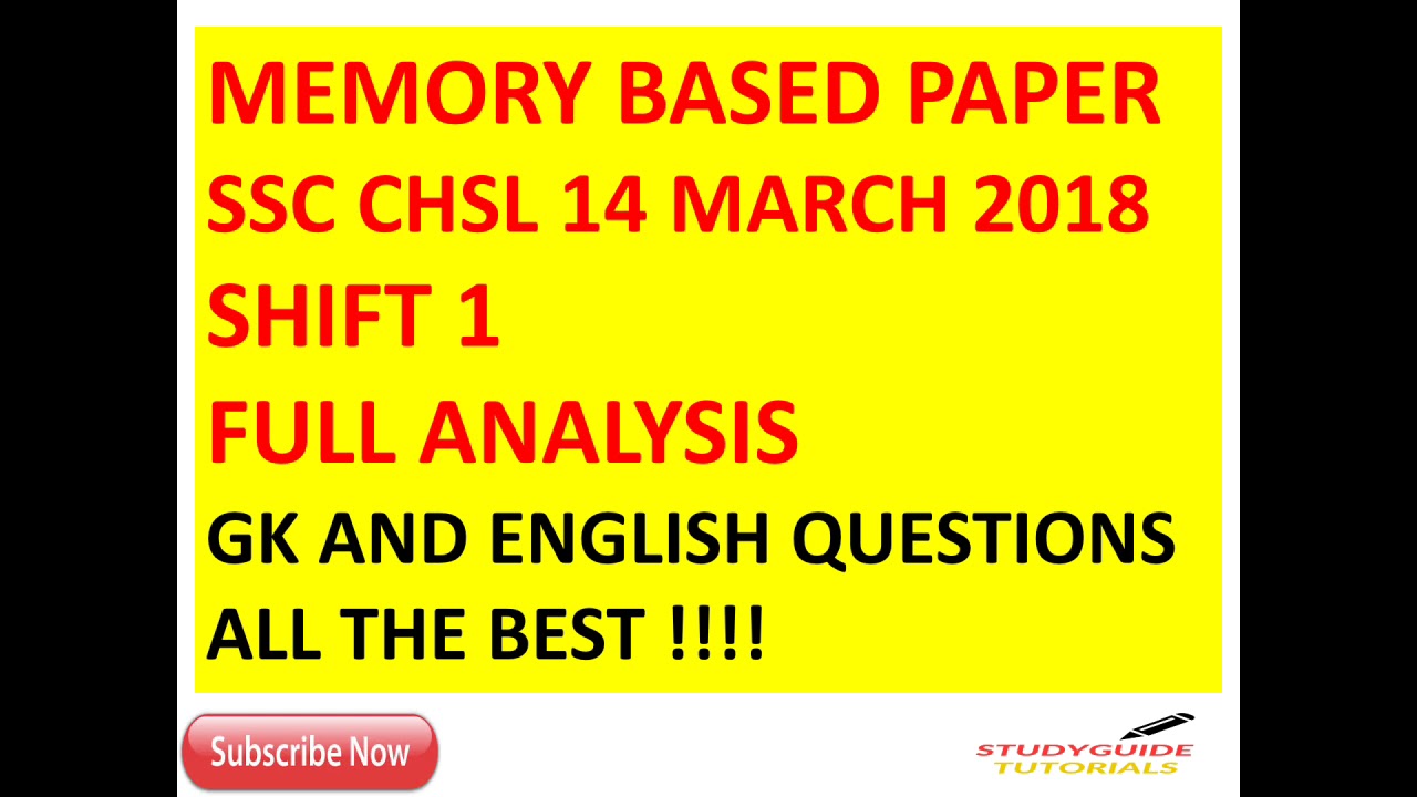 SSC CHSL 14 MARCH 2018 SHIFT 1 GK ANS ENGLISH QUESTIONS