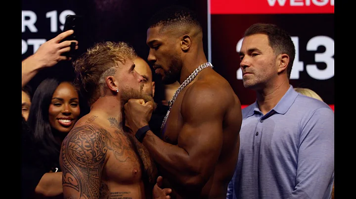 Anthony Joshua's FISTS pressed against Jake Paul's face during FACE OFF | FULL WEIGH IN