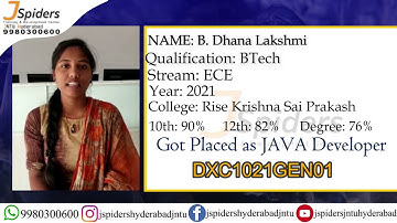 Congratulations B Dhana Lakshmi for getting placed as a Java Developer !