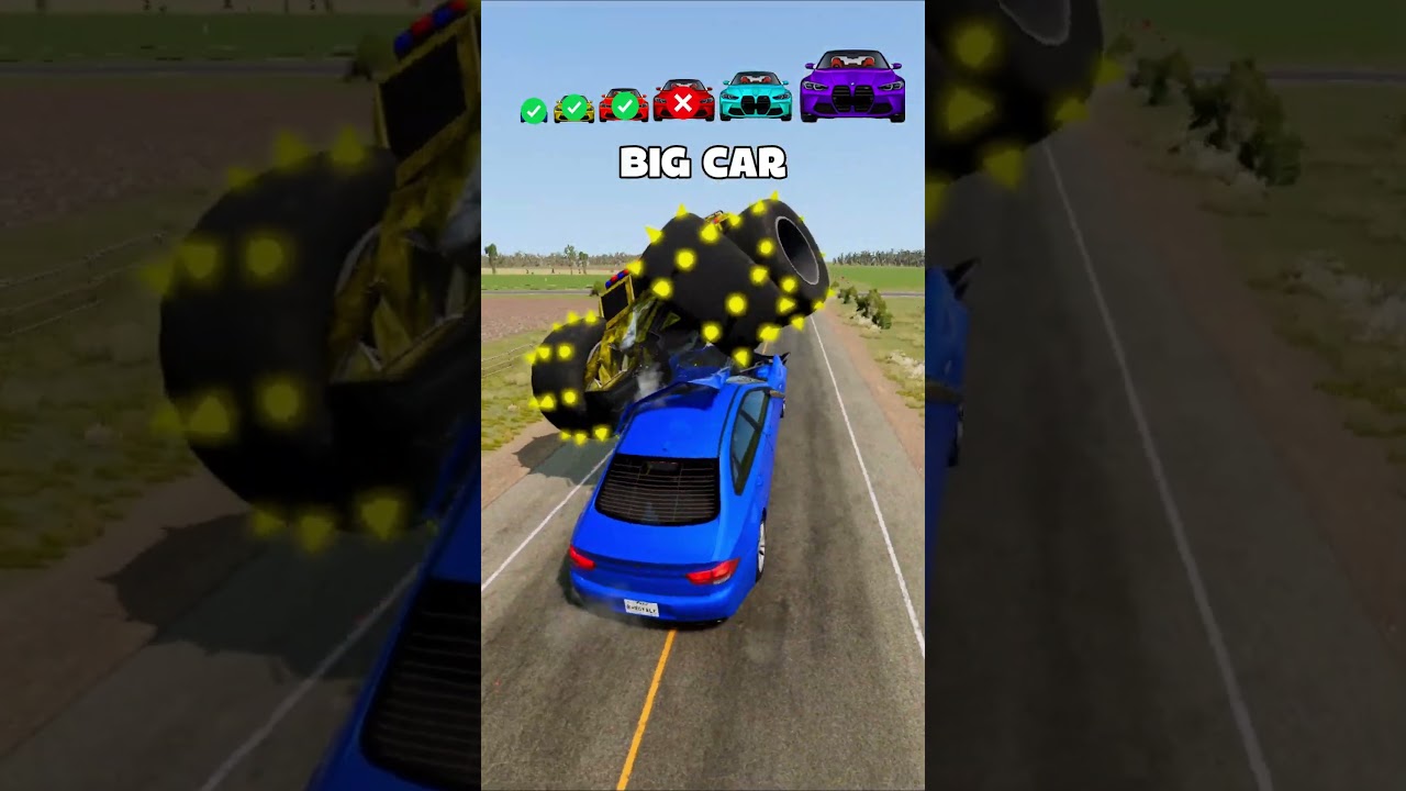 Big & Small Cars vs Big Spike Wheels Car Beamng