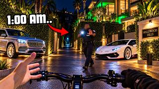 Riding the SECRET streets of the HOLLYWOOD HILLS at 1 AM for some EXOTIC CAR SPOTTING (E-Bike POV)