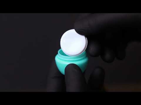 Баночка косметична  Бірюзова "Тіфані" 10 мл із герметичною мембраною – компактні розміри  (28 мм х 38,5 мм), видео 1