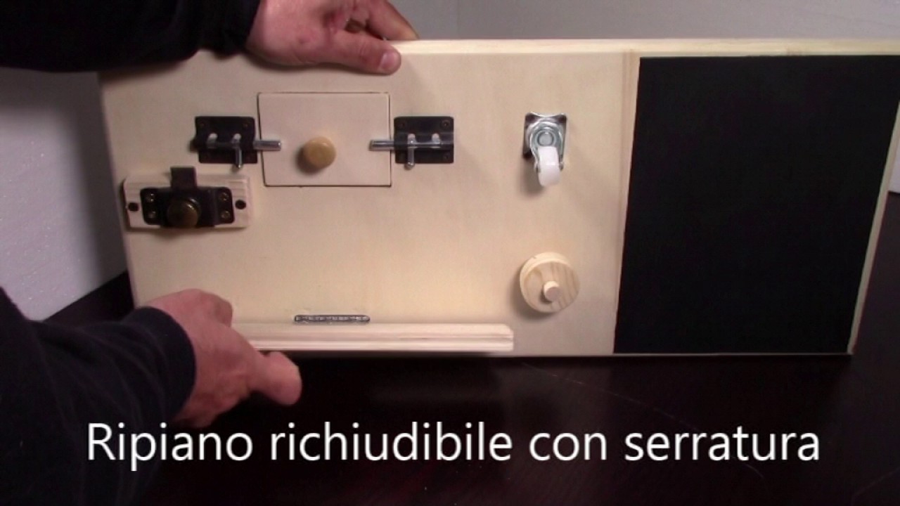 Pannello sensoriale Montessori a lavagna con 2 facciate in legno