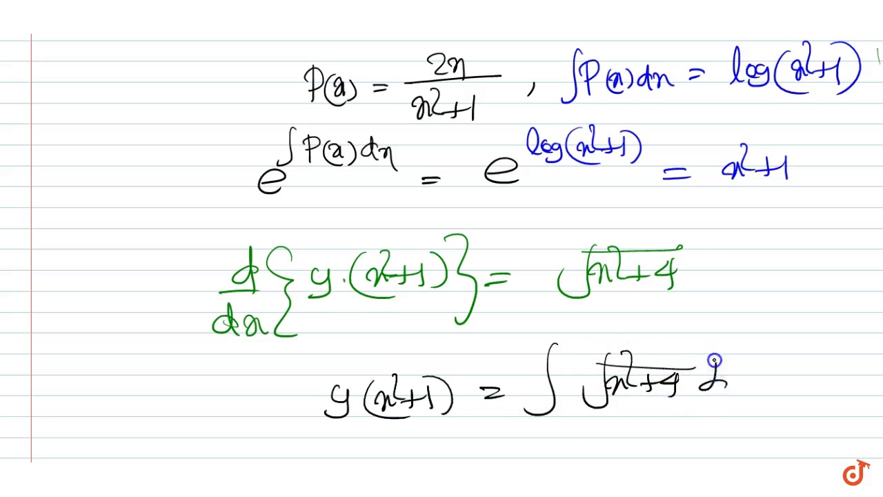 Solve X 2 1 Dy Dx 2xy Sqrt X 2 4 Youtube