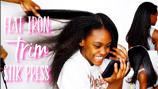 KYNNEDY 1 HEAT PASS CURLY TO STRAIGHT NATURAL HAIR ROUTINE | FLAT IRON, TRIM &amp; SILK PRESS |Shlinda1