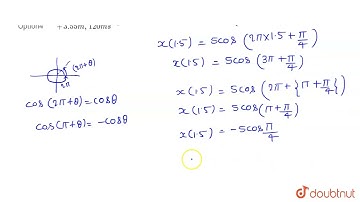 A particle executing SHM according to the equation x=5cos(2pit+(pi)/(4)) in SI units. The displa...