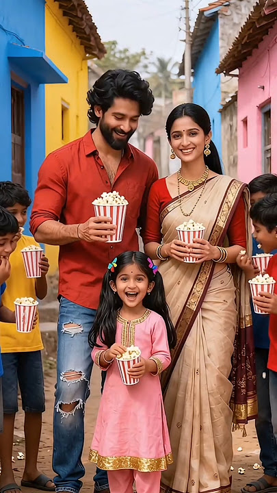 Girl Turns Giant Corn 🌽 into Popcorn for the Whole Village #ai #kids #father #mother