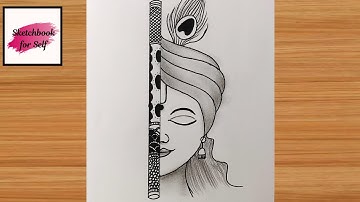 Easy Drawing of Krishna Half Face for Beginners | Krishna Drawing Easy