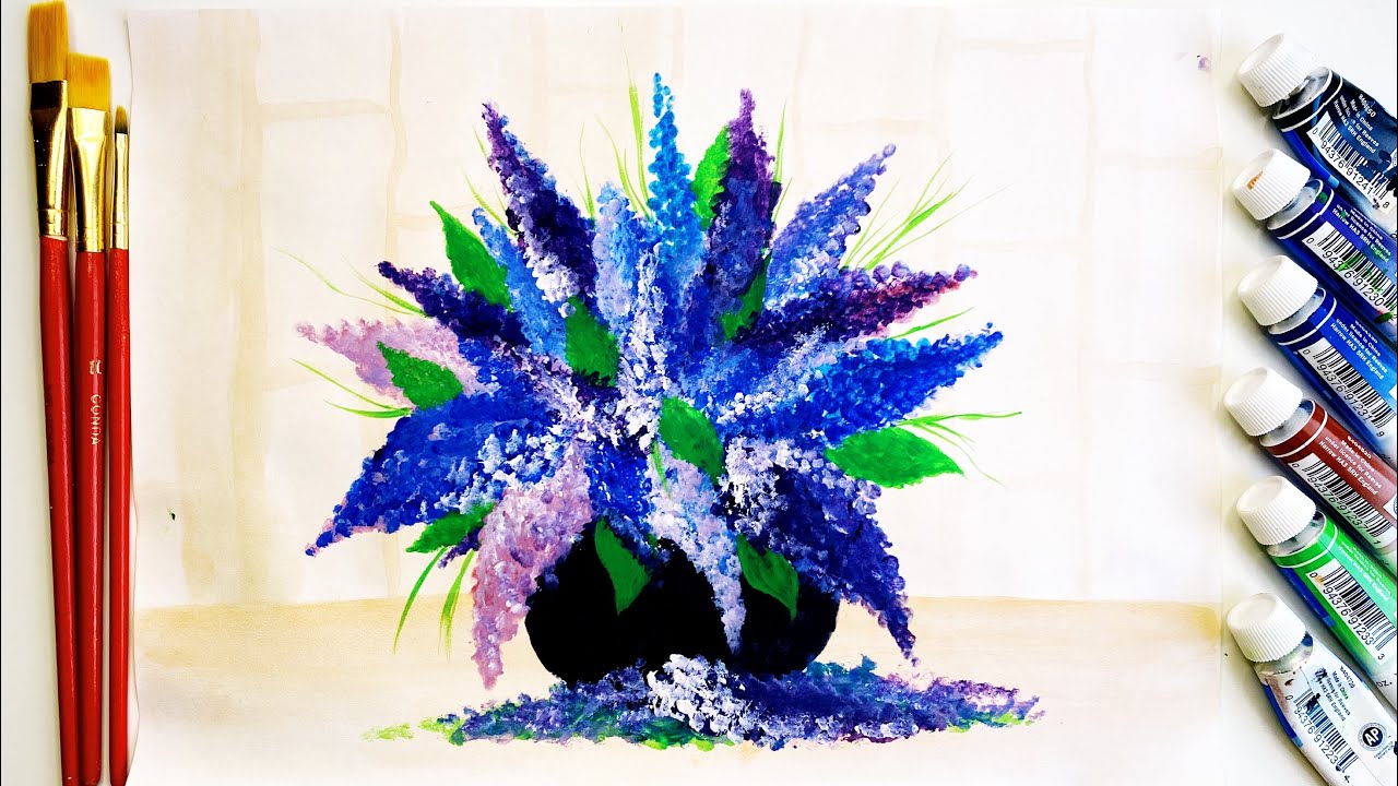 HOW TO PAINT LILAC FLOWERS USING COTTON SWABSPAINTING FOR BEGINNERS