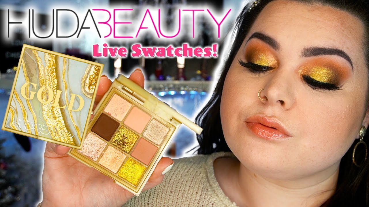 HUDA BEAUTY GOLD OBSESSIONS PALETTE LIVE SWATCHES, DEMO, AND EYESHADOW PALETTE REVIEW